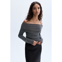 Mudo Kadın Kadın Siyah Kayık Yaka Fitted Uzun Kollu Bluz 1264985