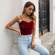 Bordo Gmxıa Kadın Modası Günlük Düz Renk Baskı Kolsuz V Yaka Bluzlar Ve Gömlekler Bordo