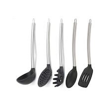 Epinox Epınox Silikon Siyah Mutfak Seti 3 (Silikon Kaşık, Spatula, Kepçe, Spagetti Kaşığı, Kevgir)