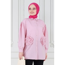 Sevitli Önü Gül Detaylı Tunik-pembe-3635-pembe Pembe