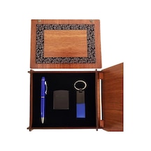 Hubrendy Emin Ahşap Kutulu Mavi Kalem Anahtarlık Ve Çakmak Set