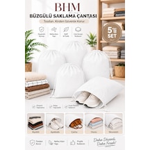 5'li Büzgülü Saklama Çantası 35x45 Cm Nefes Alan Ayakkabı Kılıfı Toz Koruyucu Organizer Beyaz