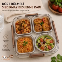 Sosluklu 4 Bölmeli Gıdaya Uygun Plastik Yemek Kabı Sızdırmaz Kapaklı Taşınabilir Diyet Beslenme Kabı 611 1800ml Gri - Sarı