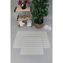 Modern Bubble Yıkanabilir Kaymaz Peluş Banyo Paspası Halısı 2'li Klozet Takımı 50x80-50x40cm Krem