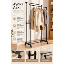 Porsima Perillas 18004 Shore Duo Tekerlekli Metal Askılık Siyah
