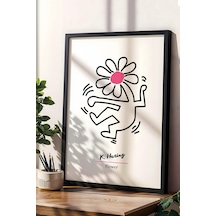 Keith Haring Flower Çerçeveli Tablo - Dans Eden Çiçek - Eklektik Tarz Duvar Dekoru