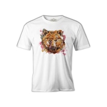 A Bear Head İn Pink Watercolor Style Beyaz Erkek Tshirt 001
