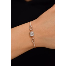 Roza Silver Zirkon Taşlı Rose Tektaş Baget Gümüş Bileklik