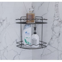 Suntel Ayaklı Dalga Desen İki Katlı Banyo Rafı Siyah