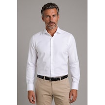 Bisse Beyaz Regular Fit Cepsiz Klasik Uzun İtalyan Yaka Gömlek Gmkls252181 D01