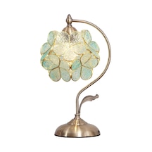 Home London Breeze Tiffany Masa Lambası, Açık Mavi Vitray Çiçek Abajur, Pirinç Ayak Lambader Diğer
