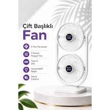Çift Başlıklı Fan Şarjlı Masaüstü Vantilatör Soğutucu Type-c Girişli, 3 Kademeli - Ayarlanabilir Başlık