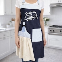 Bk Gift Kişiye Özel İsimli Pamuk Denim Havlu Detaylı Mutfak Önlüğü -2, Aşçı Ve Şef Önlüğü, Anneye  Kobitmeyencom36558 Bk Gift Renkli