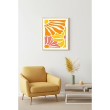 Doğal Ahşap Çerçeveli Abstract Retro Tablo - Canlı Turuncu Sarı Soyut Desen Huhu2652