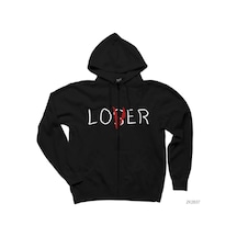 Kazanan Ve Kaybeden Siyah Fermuarlı Kapşonlu Sweatshirt Siyah