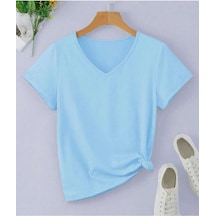 Kozia Outdoors Malkoçbey Baskısız V Yaka Oversize Unisex Basic T-şhirt Bebe Mavi Bebe Mavi