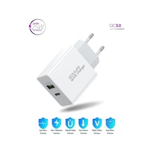 Samsung Galaxy A70 Uyumlu 25w Ultra Hızlı Çoklu Şarj Adaptörü - İthalatçı Garantili Beyaz