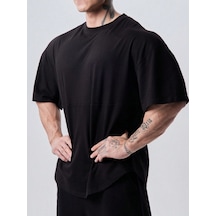 Genius Store Genius Erkek Spor Tişört Oversize Fitness & Gym Antrenman Tişörtü Siyah