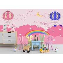 Uçan Balonlar At Gökkuşağı Desen Çocuk Odası Duvar Kağıdı