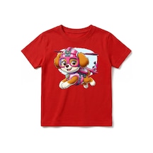 Urbantrendstore Paw Patrol Unisex Kız Çocuk Bisiklet Yuvarlak Yaka Basic Kısa Kollu %100 Pamuk Tişört Kırmızı