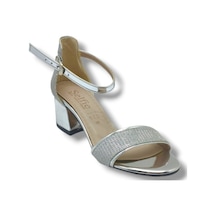 Selfie 4270-26 Simli Rugan Tek Bant Orta Topuk Fashion Kadın Sandalet 5,5cm Gümüş