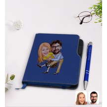 Kişiye Özel Sevgililer Karikatürlü Lacivert Termo Deri Defter Kal N11.2283 Lacivert