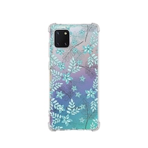 Samsung Galaxy Uyumlu A81 Köşe Korumalı Antişok Kapak Floral Su Yeşili Tasarımlı Şeffaf Kılıf