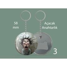 58 Mm Buton Açacaklı Anahtarlık Yuvarlak Baskılı Anahtarlık Elektrik Saçlı Adam Çok Renkli