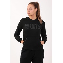 Maraton Sportswear Regular Kadın Bisiklet Yaka Uzun Kol Basic Siyah Sweatshirt 18426-siyah