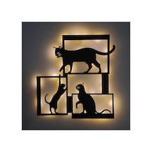 Led Işıklı Çerçeveli Kediler Dekoratif Tablo Balkon Duvar Dekorlu Gece Lambası Sarı - 737217534 Sarı