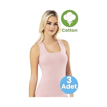 Tezzgelsin Kadın 3'lü Geniş Askılı Kare Yaka Pamuklu Atlet Pudra
