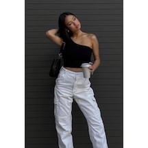 Seeh Siyah Tek Omuzlu Kadın Crop Sh146