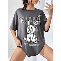 Noıssey Karikatür Ve Grafik Tasarım Oversize T-shirt Cartoon/letter Serisi Kod36 Koyu Gri