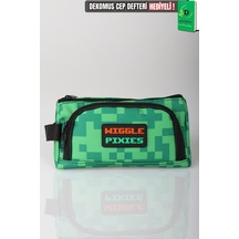 X Dekomus Lisanslı Creeper Piksel Desenli Kalem Çantası Açık Gri