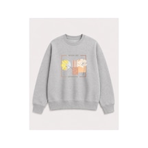 Herkesemoda Better Life Baskı Detaylı Bisiklet Yaka Şardonlu 2 İplik Sweatshirt Gri