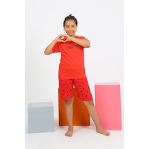 Akbeniz Kız Çocuk Şortlu Kısa Kol Penye Pijama Takım 20431 Kırmızı