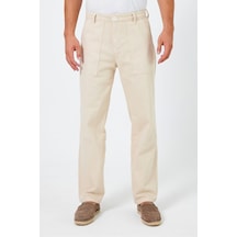 Tarz Cool Erkek Düz Baggy Jean Pantolon Bej