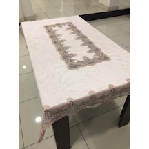 Almila Home Fransız Dantel Kadife 140X180 Masa Örtüsü Pudra D14