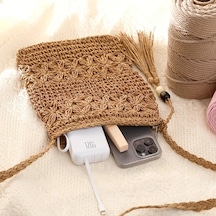 Chuangyinshop 1 Adet El Yapımı Bohem Çapraz Sırt Çantası - Bej Kare Sabit Kayış Bej