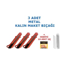 3 Adet Metal Maket Bıçağı Falçata Kalın + 10 Yedek Uç