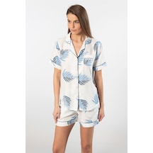Türen Kadın Desenli Dokuma Şort Pijama Takım 3605/ekru 001