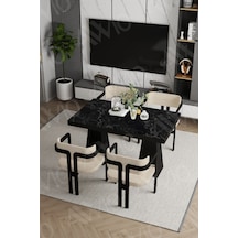 Avvio Marble Lake Mdf Ayak Tokyo Demonte Sandalye 80x120 Yemek Masası Mutfak Masası 4 Kişilik Siyah Mermer