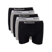 5 Adet Feelline Siyah Ve Gri Pamuklu Doğal Likralı Erkek Boxer Beden: Xl Standart
