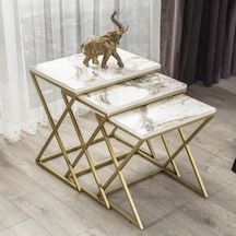 Venedik Gold Metal Ayaklı,Mermer Desenli Mdf'Li Zigon Sehpa (533735191)