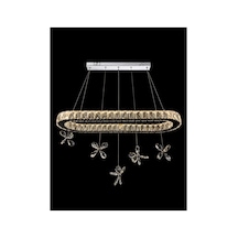 Florenza Yemek Masası , Mutfak , Salon Oval Taşlı Led Avize Krom 3 Renk