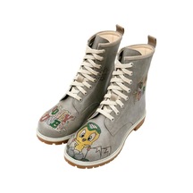 Kadın Vegan Deri Gri Uzun Bot - Warner Bros Tweety Looney Tunes Ski Club Tasarım Multicolor
