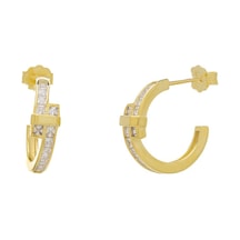 925 Ayar Gümüş Gold Rengi Zirkon Taşlı Kadın Halka Küpe Gold