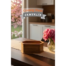 Geleneksel Tasarım Kapaklı Büyük Ekmeklik Altıgen Ahşap Ekmek Sepeti Kemençe Desenli Çok Renkli