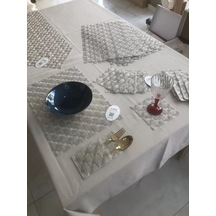 Sofra Takımı Orion Gardenya Keten Yemek Takımı 160x260 Masa Seti 26 Parça Runner Set Platin Çok Renkli