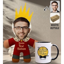 Bk Gift Kişiye Özel Fotoğraflı Kral Babam Tasarımlı Bebek Yastık-1 & Siyah Kupa Bardak  Seti-14, Babalar Günü , Babaya